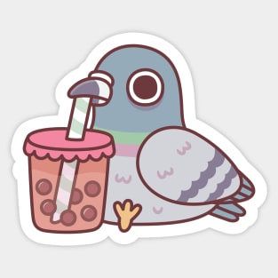 Cute Pigeon Drinking Bubble Tea Sticker